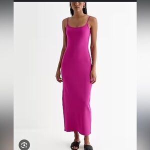 Express ribbed scoop neck cami maxi dress in pink size XS
